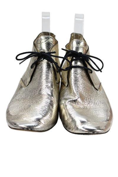 Repetto Womens Leather Lace Up Ankle Boots Gold Metallic Size 6