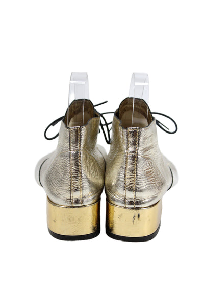 Repetto Womens Leather Lace Up Ankle Boots Gold Metallic Size 6