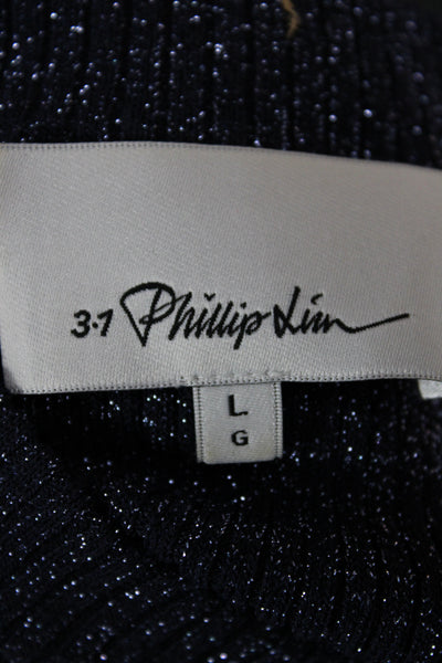 3.1 Phillip Lim Womens Metallic Blue Crew Neck Pullover Long Sleeve Size L