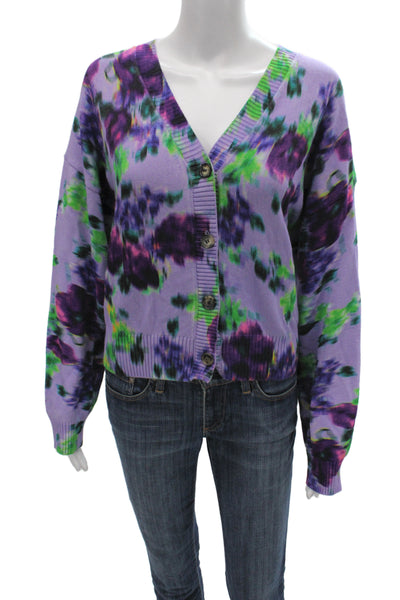 Kenzo Womens Purple Floral V-Neck Cardigan Long Sleeve Size L