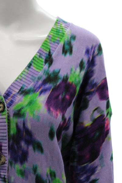 Kenzo Womens Purple Floral V-Neck Cardigan Long Sleeve Size L