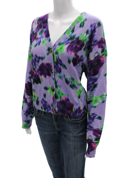 Kenzo Womens Purple Floral V-Neck Cardigan Long Sleeve Size L