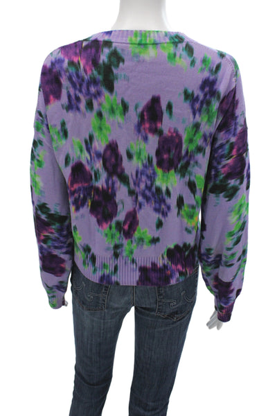 Kenzo Womens Purple Floral V-Neck Cardigan Long Sleeve Size L