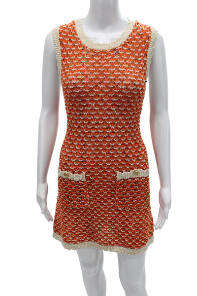 Zara Womens Mini Dress Ivory Cotton Geometric Sleeveless Round Neck Size L