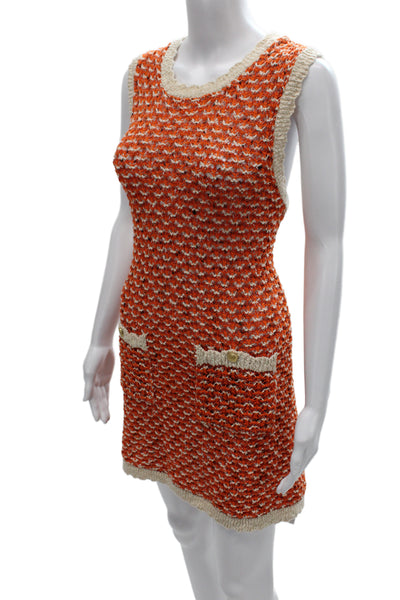 Zara Womens Mini Dress Ivory Cotton Geometric Sleeveless Round Neck Size L