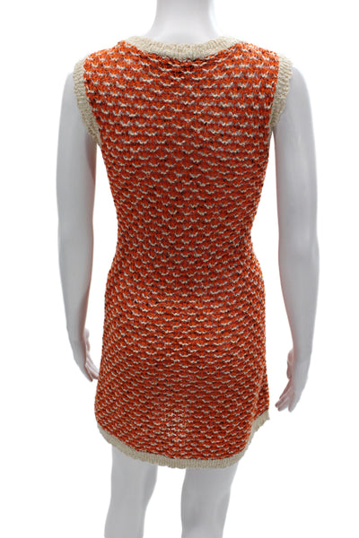 Zara Womens Mini Dress Ivory Cotton Geometric Sleeveless Round Neck Size L