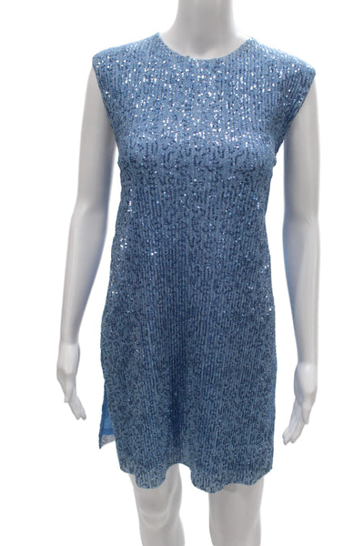 Stine goya Women Shift Dress Sleeveless Round Neck Sequin Blue Size M