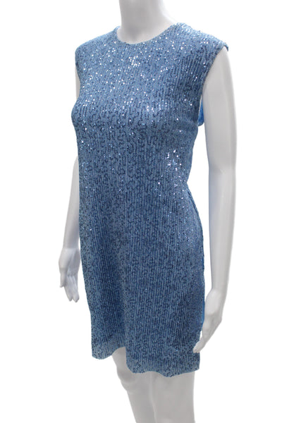 Stine goya Women Shift Dress Sleeveless Round Neck Sequin Blue Size M