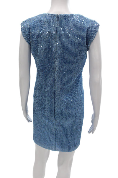 Stine goya Women Shift Dress Sleeveless Round Neck Sequin Blue Size M