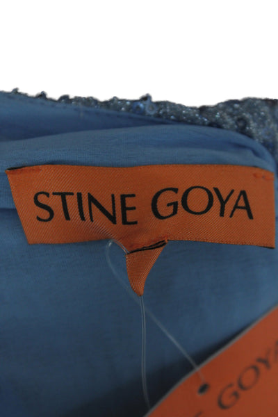 Stine goya Women Shift Dress Sleeveless Round Neck Sequin Blue Size M
