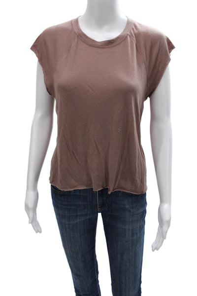David Lerner Women Brown Basic T-Shirt Crew Neck Short Sleeve Size XS