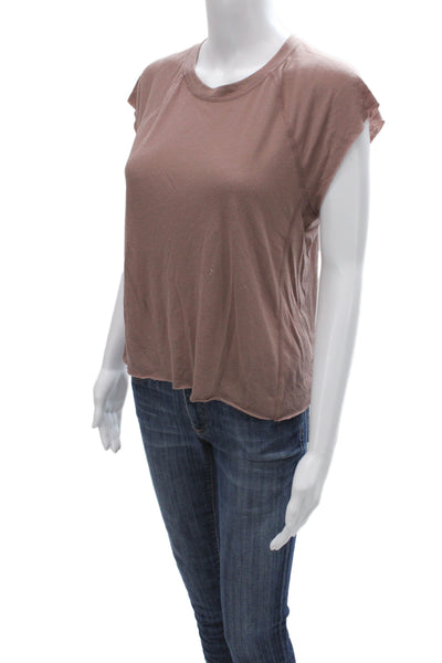 David Lerner Women Brown Basic T-Shirt Crew Neck Short Sleeve Size XS
