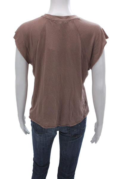 David Lerner Women Brown Basic T-Shirt Crew Neck Short Sleeve Size XS