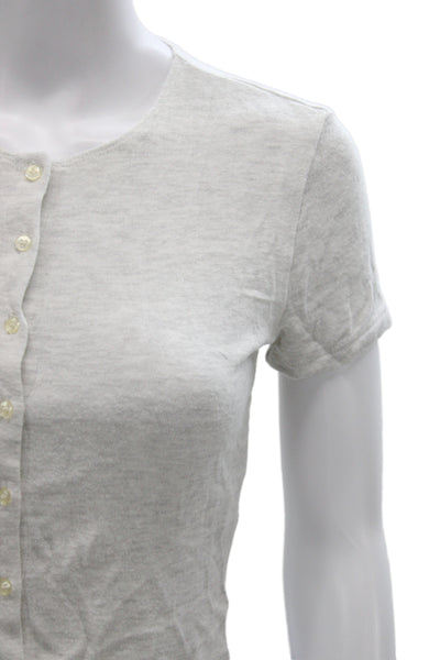 Leset Womens Basic Gray Button Up Short Sleeve Round Neck Viscose Top Size XS