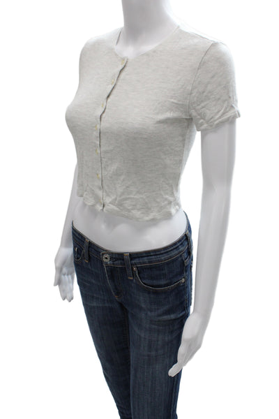 Leset Womens Basic Gray Button Up Short Sleeve Round Neck Viscose Top Size XS