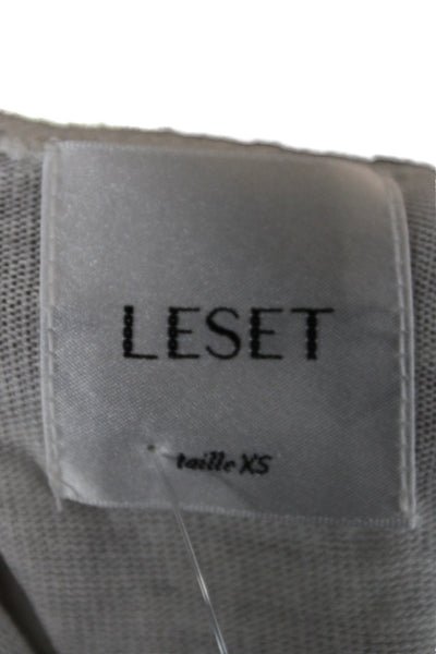 Leset Womens Basic Gray Button Up Short Sleeve Round Neck Viscose Top Size XS