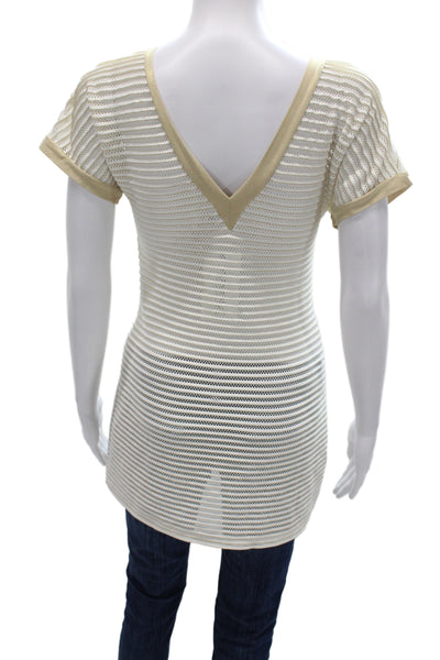 Luli Fama Women Tunic Blouse White Striped V-Neck Short Sleeve Size S
