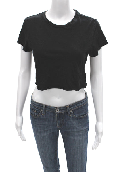 Re/Done x Hanes Womens Cropped Black Cotton Crew Neck Tee Short Sleeve Size S