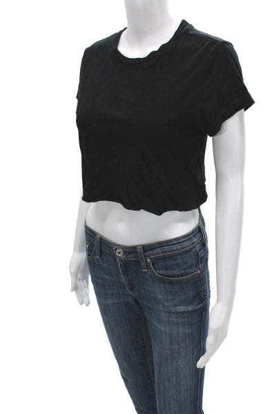 Re/Done x Hanes Womens Cropped Black Cotton Crew Neck Tee Short Sleeve Size S