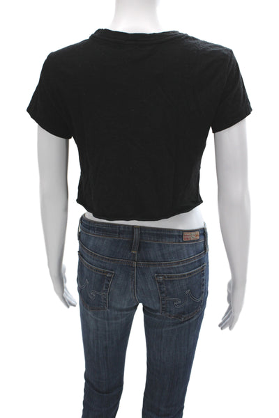 Re/Done x Hanes Womens Cropped Black Cotton Crew Neck Tee Short Sleeve Size S