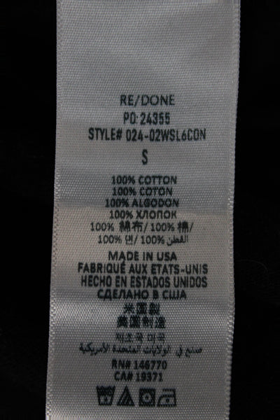 Re/Done x Hanes Womens Cropped Black Cotton Crew Neck Tee Short Sleeve Size S