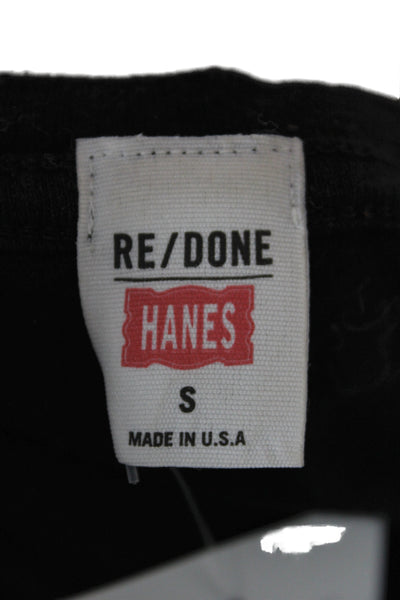 Re/Done x Hanes Womens Cropped Black Cotton Crew Neck Tee Short Sleeve Size S