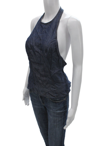 EB Denim Women Camisole Halter Blue 100% Tencel Sleeveless Size S