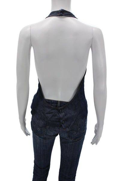 EB Denim Women Camisole Halter Blue 100% Tencel Sleeveless Size S
