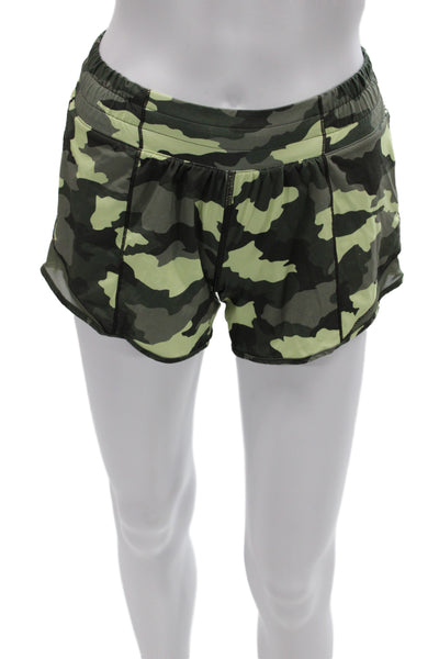 Lululemon Womens Athletic Green Camo Drawstring Shorts Size 2 Tall
