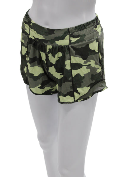 Lululemon Womens Athletic Green Camo Drawstring Shorts Size 2 Tall