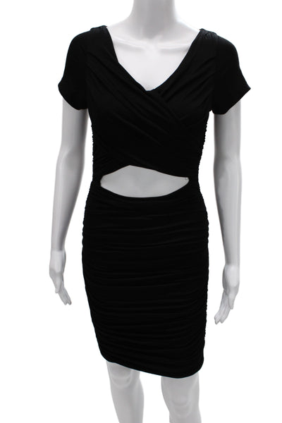 Lovers + Friends Womens Bodycon Black Short Sleeve V Neck Dress Size S