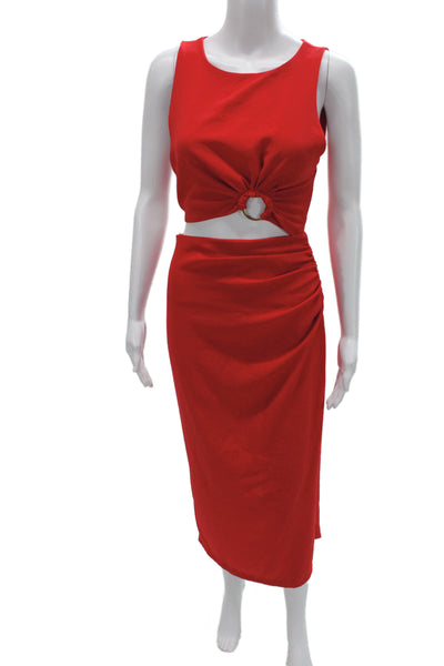 Zara Womens Bodycon Midi Dress Red Sleeveless Polyester Size XS