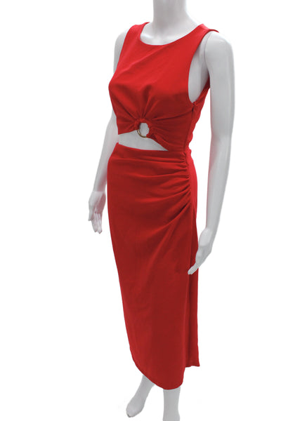 Zara Womens Bodycon Midi Dress Red Sleeveless Polyester Size XS