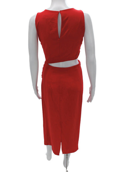 Zara Womens Bodycon Midi Dress Red Sleeveless Polyester Size XS