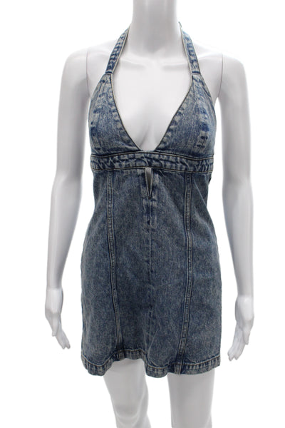 Re/Done Womens Mini Dress Blue Halter Sleeveless 100% Cotton 90s Size XS