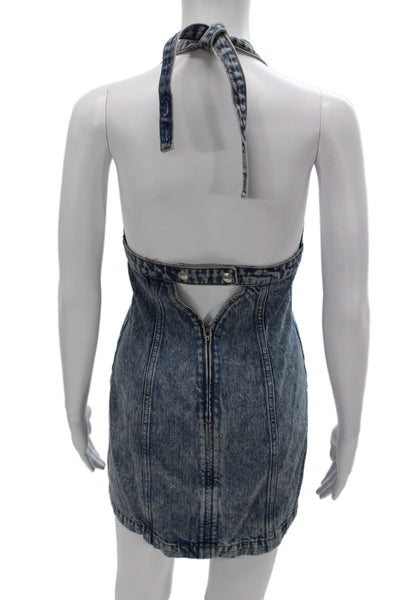 Re/Done Womens Mini Dress Blue Halter Sleeveless 100% Cotton 90s Size XS