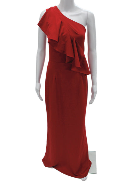 Badgley Mischka Womens Sheath Red One Shoulder Long Dress Size 12