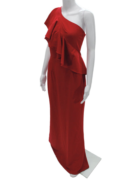Badgley Mischka Womens Sheath Red One Shoulder Long Dress Size 12