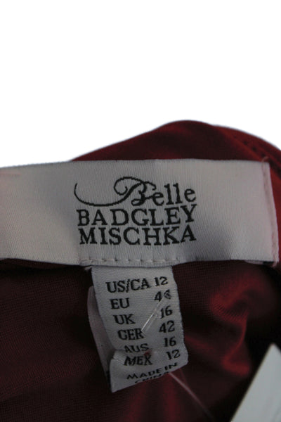 Badgley Mischka Womens Sheath Red One Shoulder Long Dress Size 12