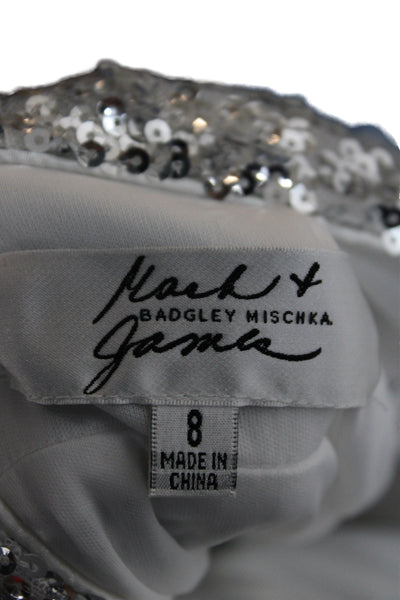 Badgley Mischka Women Silver V-Neck Maxi Dress Size 8