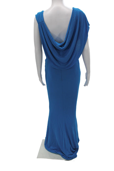 Badgley Mischka Women Mermaid Long Cowl Neck Sleeveless Blue Dress Size 4