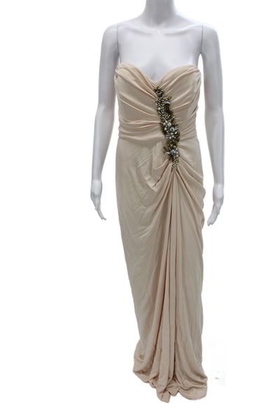 Badgley Mischka Women Maxi Dress Beige Sweetheart Neckline Sleeveless Size 14