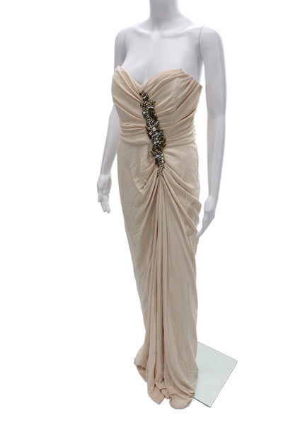 Badgley Mischka Women Maxi Dress Beige Sweetheart Neckline Sleeveless Size 14