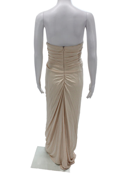 Badgley Mischka Women Maxi Dress Beige Sweetheart Neckline Sleeveless Size 14