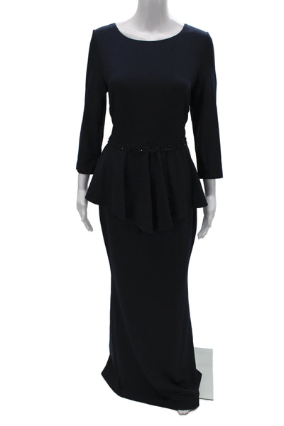 Badgley Mischka Women Maxi Dress Black 3/4 Sleeve Round Neck Zip Size 10