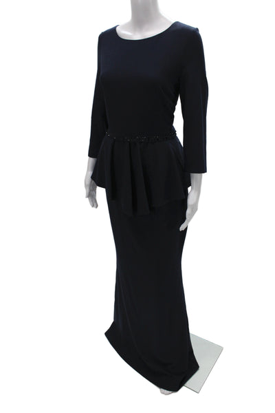 Badgley Mischka Women Maxi Dress Black 3/4 Sleeve Round Neck Zip Size 10