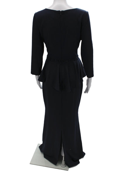 Badgley Mischka Women Maxi Dress Black 3/4 Sleeve Round Neck Zip Size 10