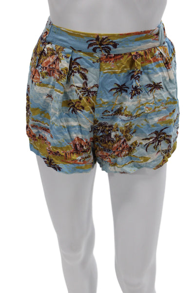 Faherty Women Paperbag Floral Rayon Shorts Blue Size M