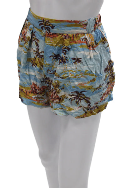 Faherty Women Paperbag Floral Rayon Shorts Blue Size M