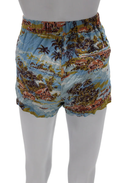 Faherty Women Paperbag Floral Rayon Shorts Blue Size M